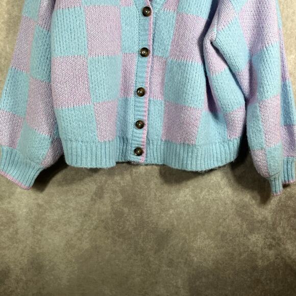 Torrid Cardigan Sweater Womens 3X Blue Pink Camille Check Summer Song Preppy - Picture 4 of 11